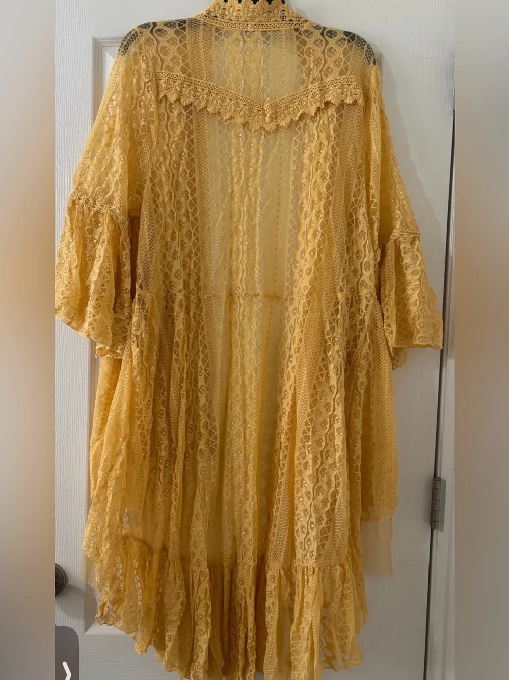 Origami Mustard Yellow Lace Boho Duster Kimono Cardigan NWOT - Picture 3 of 3